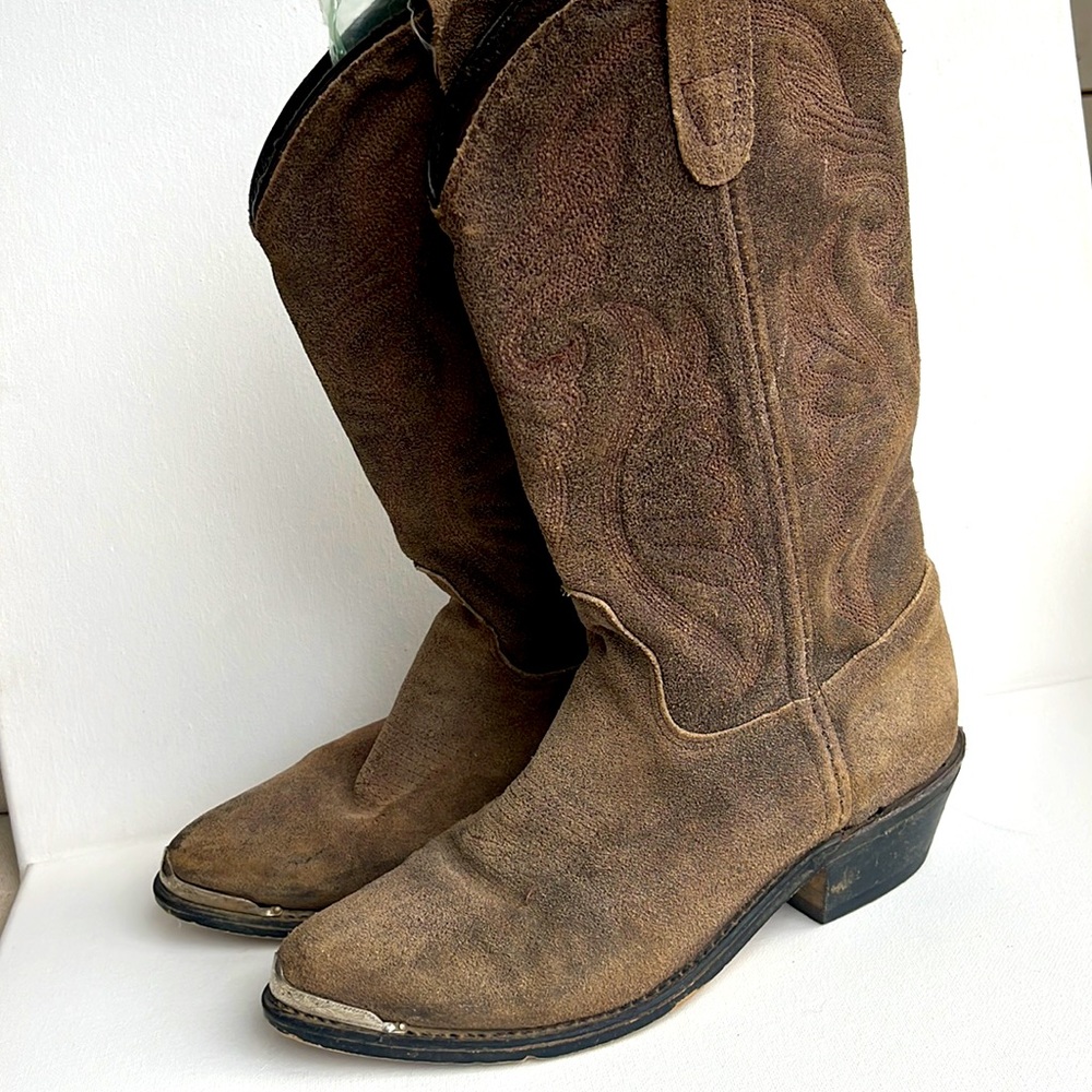 Double H Western Style Boots- Suede Brown Leather Cowboy Boots- Women’s 7
